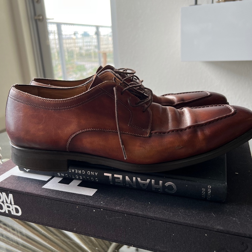 Magnanni 'Romelo Diversa' Apron Toe Derby Cognac Brown Mens 12M MSRP $350 Used.